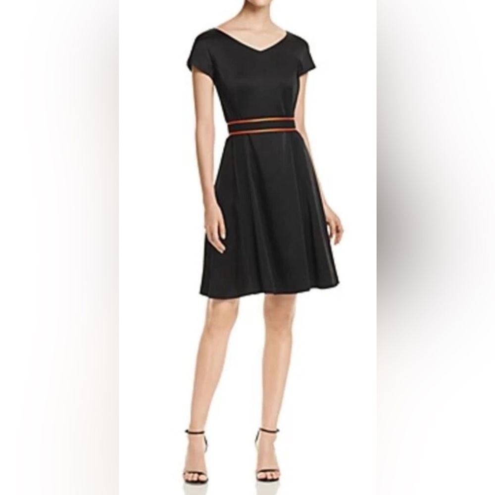 NWT $595 Hugo Boss DARTONIKA Black Dress Orange‎ Belt Elegant US 12 U